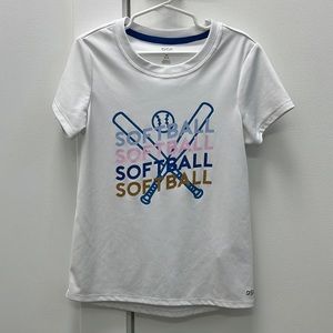 DSG Girls White Softball T-shirt with bat design - size S (8-9)